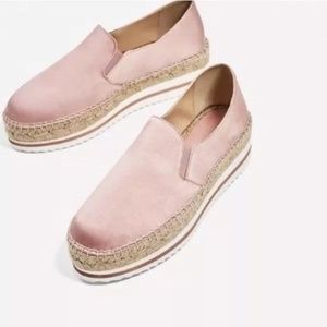 NWOT ZARA PINK SATIN PLATFORM ESPADRILLES SIZE 8